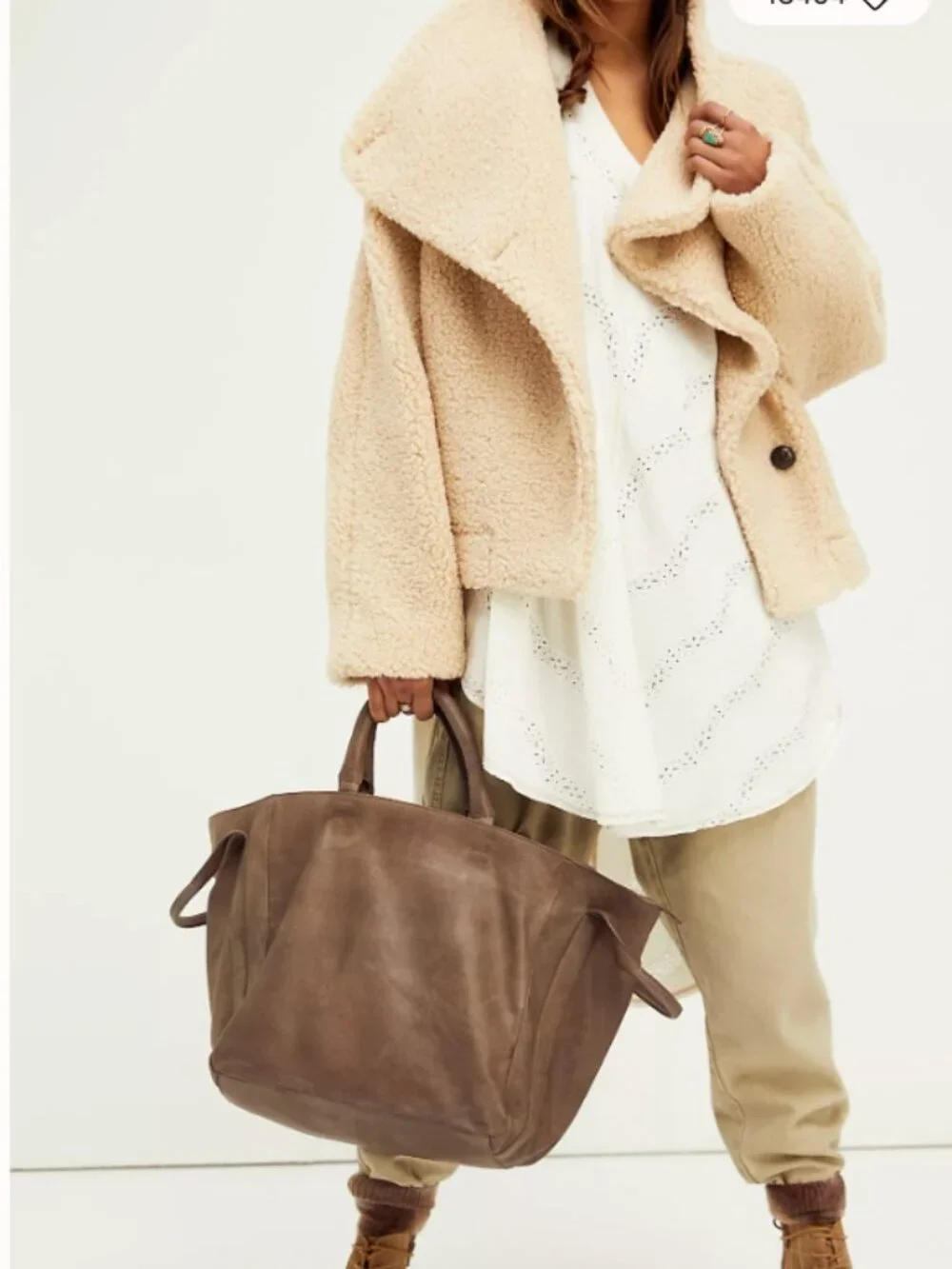 Free People Leslie Leather Tote – Wild Mushroom – Oversized Distressed Leather